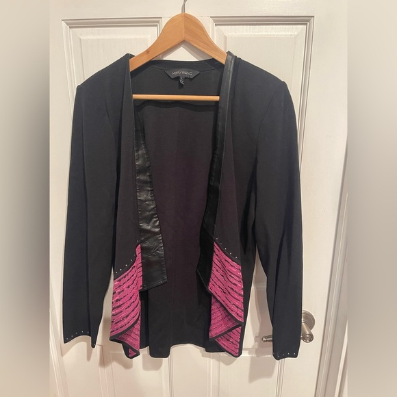 Ming Wang Sweaters - Ming Wang Black Knit Top with Faux Leather Trim L